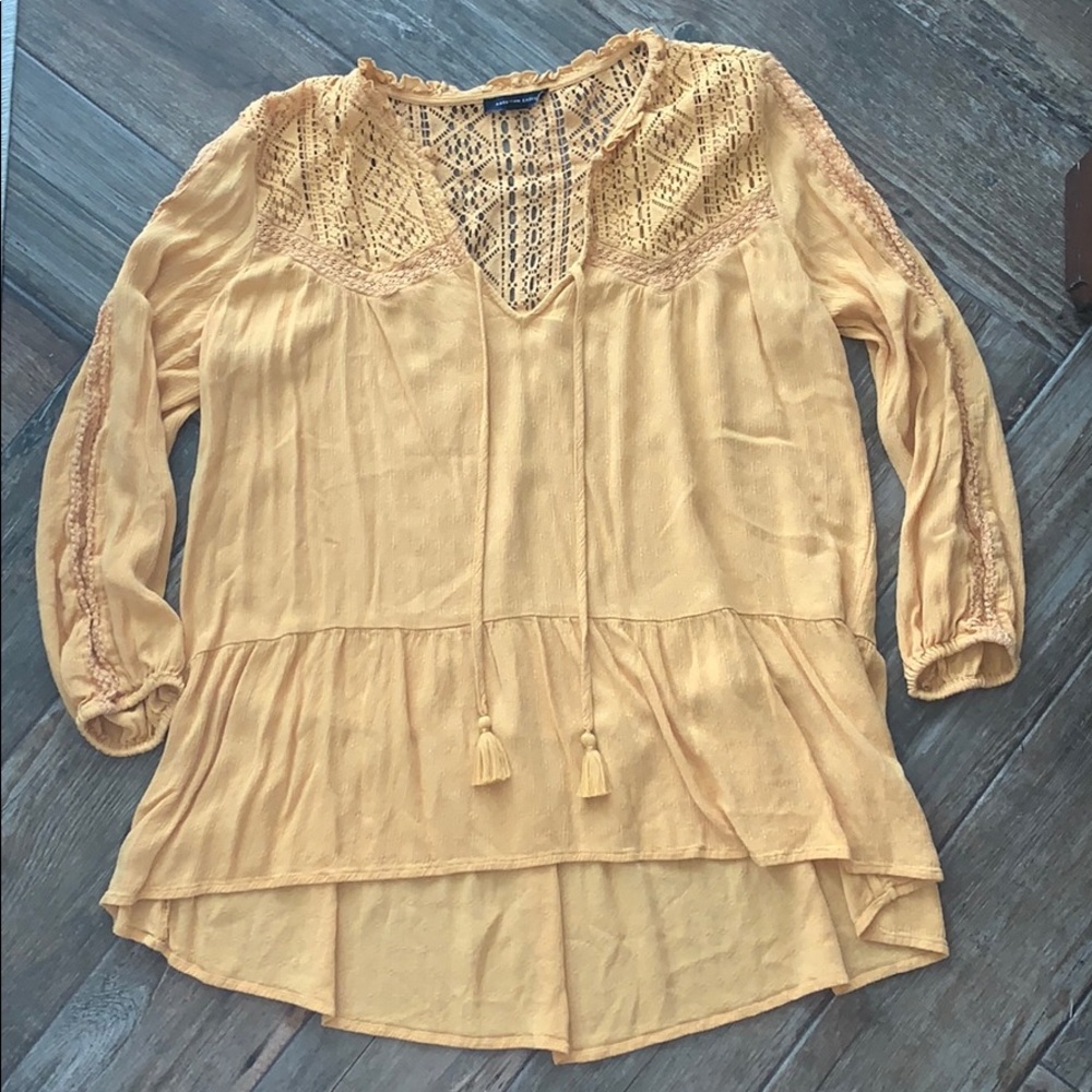 Crochet detailed mustard tunic